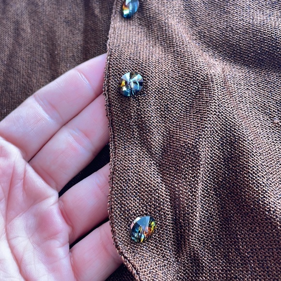 TRACY REESE for BERGDORF GOODMAN bronze crystal cardigan dressy sweater szS/M - Picture 3 of 7